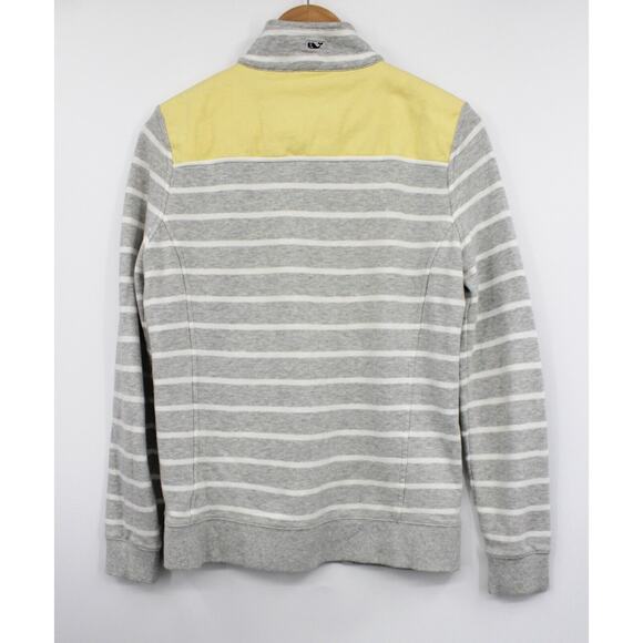 Vineyard Vines Sweater Small Stripped 1/4 Zip Pullover Fleece Gray Yellow - Picture 8 of 8